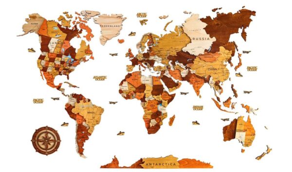 Classic Detailed Wooden World Map – Extra Large 3D Wall Art