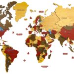 Saffron Wooden World Map – Handmade 3D Wall Art in Rose, Antique & Olive