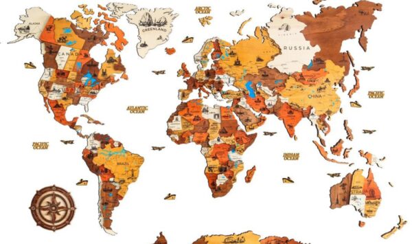 Seyyah World Map – Traveler's Edition 3D Wooden Wall Art