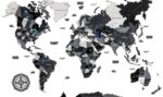 Gray Detailed Wooden World Map – Extra Large Monochrome 3D Wall Art