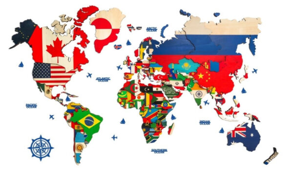 Flag Map of the World – Handmade Wooden World Map with Country Flags