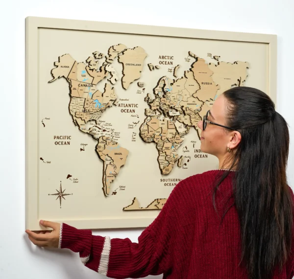 Natural Atlas – Framed 3D Wooden World Map Wall Art