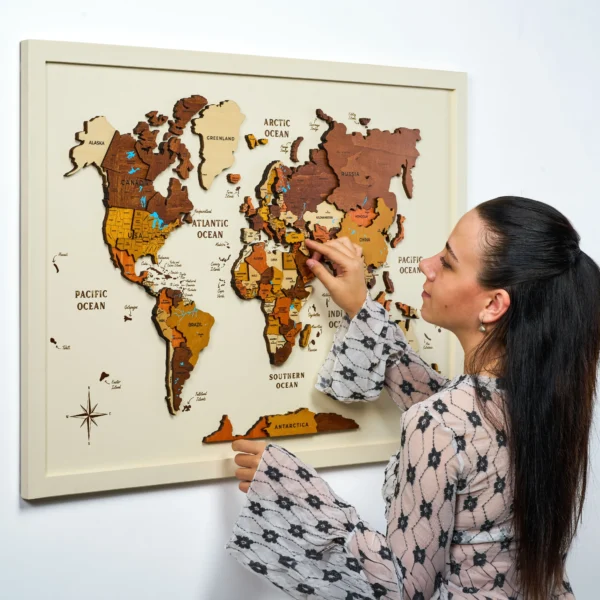 Classic Atlas – Framed 3D Wooden World Map Wall Art